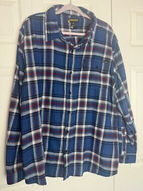 Stanley Long Sleeve Button-Down Blue Plaid Shirt Size XXL Rugged Outdoors